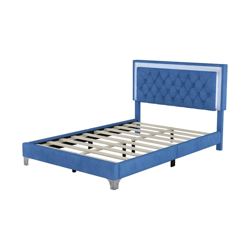 Full Size Upholstered Bed Frame with Luxo Nation  Modern Velvet Platform Bed with Tufted Headboard